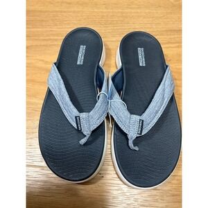Skechers On-The-Go 600 Women Thong Sandals Goga Mat Navy Blue Heathered Size 9